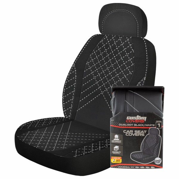 1PC DUALOGY  BLK/BLK WHITE STITCH Seat Cover Low Back 