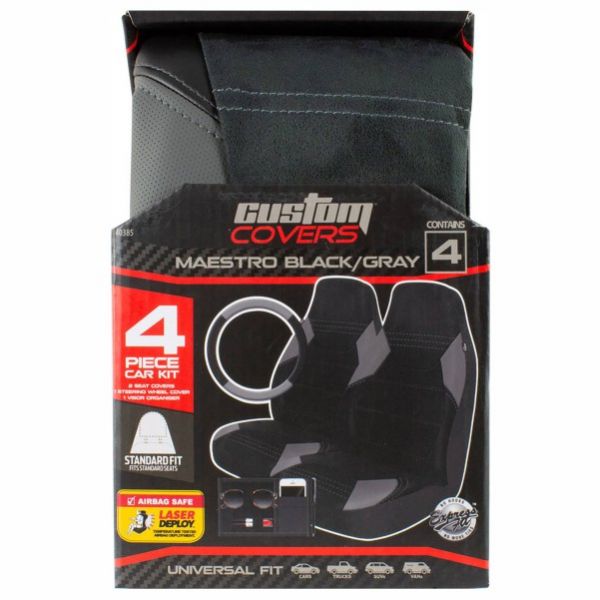 Maestro Seat Cover 2 Pcs + SWC + Visor Org Set 40385 Black/Grey 