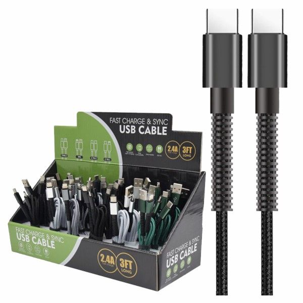 3 FT 2.4A  SYNC Type C TO C Cable (30 pcs Display)
