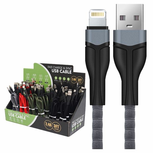 3 FT 2.4A  SYNC USB TO Lightning Cable (30 pcs Display)
