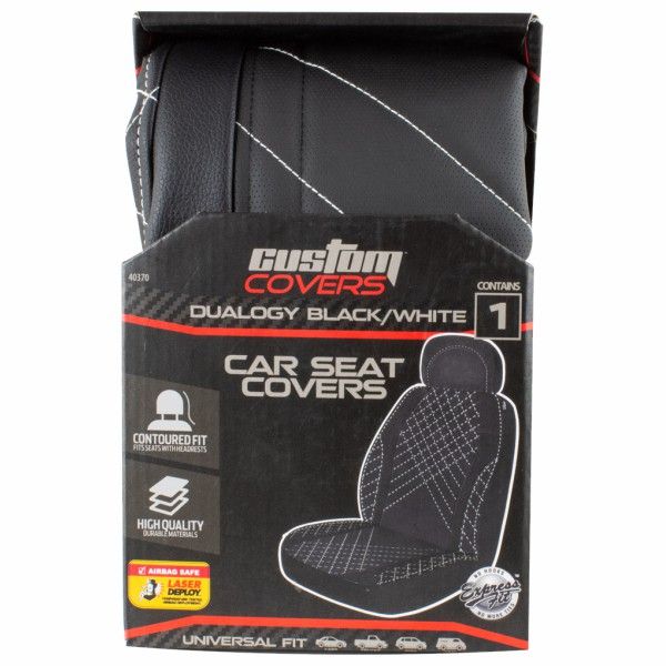 1PC DUALOGY  BLK/BLK WHITE STITCH Seat Cover Low Back 