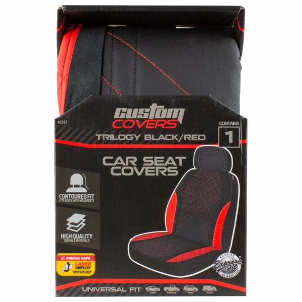 1PC TRILOGY  BLK/RED with RED STITCH Seat Cover 40397