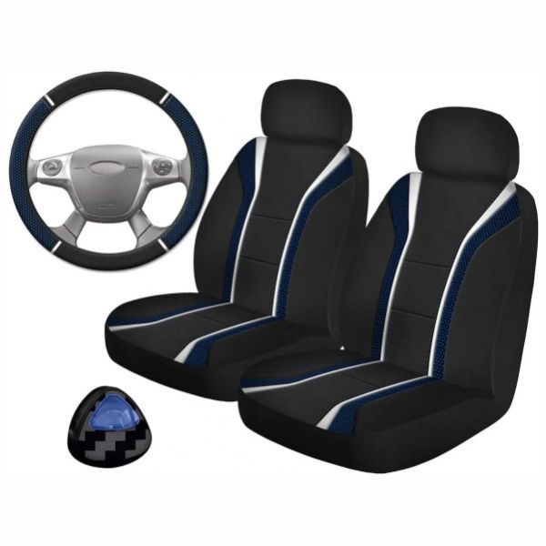 Two Tone Tommy Seat cover 2 pcs + Steering Wheel Cover Set 43295 Black/Blue