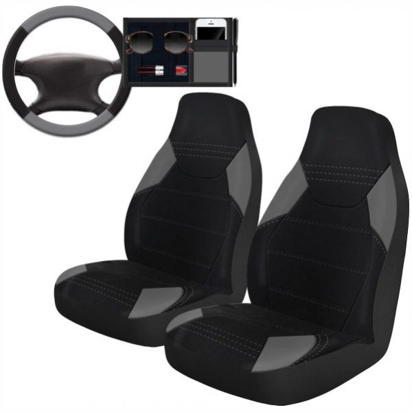 Maestro Seat Cover 2 Pcs + SWC + Visor Org Set 40385 Black/Grey 