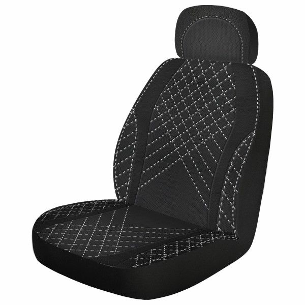 1PC DUALOGY  BLK/BLK WHITE STITCH Seat Cover Low Back 