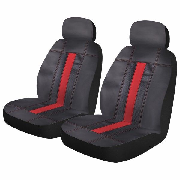 LB CARBON FX  2PC BLK/RED STITCH Seat Cover 