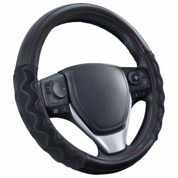Motor Trend Steering Wheel Cover Black w/red stitch