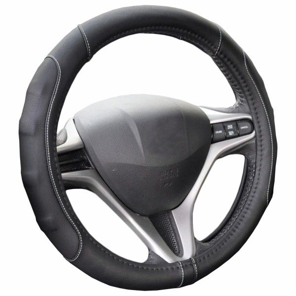 TPE Gray stitched Steering wheel cover Black