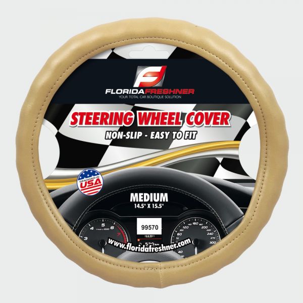 BEIGE EASY GRIP PU LEATHER STEERING WHEEL COVER