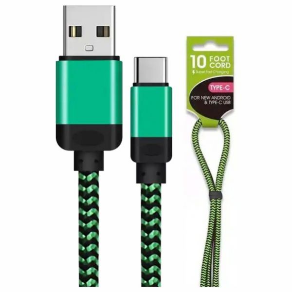 10FT USB TO USB-C CABLE BRAIDED C TYPE