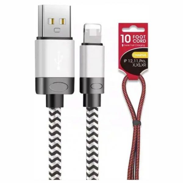 10FT USB TO IPHONE CABLE BRAIDED LIGHTNING