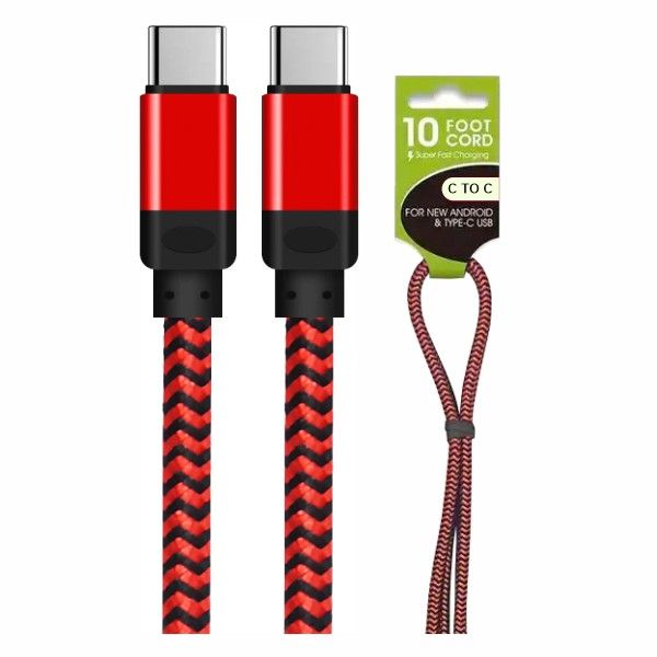 10FT USB-C TO USB-C CABLE BRAIDED