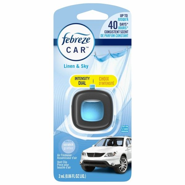 Febreze Car Vent Clips Air Freshener and Odor Eliminator, Linen&Sky
