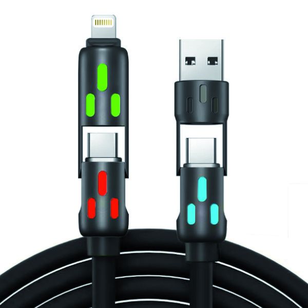 4 in 1 Multi Charging Cable 3ft Zinc Case Silicone USB cable for IP/Type-C/Micro-USB