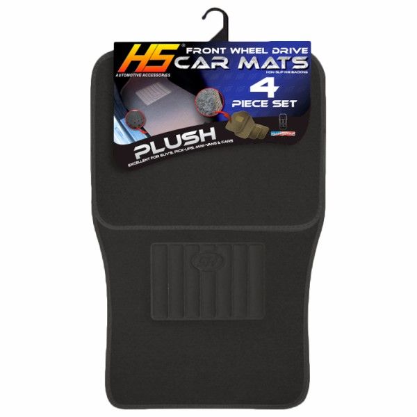 HS Plush Carpet Mats 4 Pcs Dark Grey